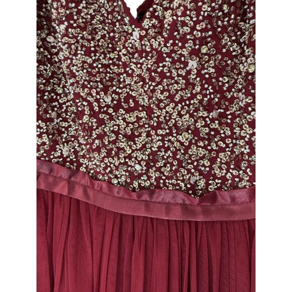 BHLDN Avery Beaded Tulle Gown Burgundy Formal Evening Maxi Dress Size 8 - Picture 6 of 12